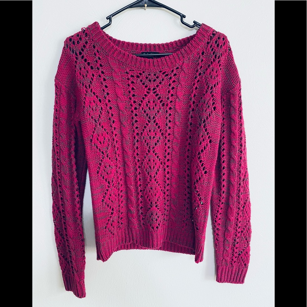 FANG Women’s Small Open Cable Knit Acrylic Vibrant Pink Sweater